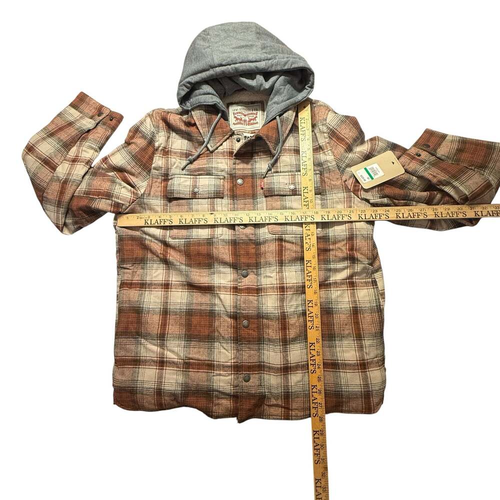 Levi's Men's Brown Ombre Plaid Sherpa-Lined Flannel Lrg Jacket with Jersey Hood - Picture 4 of 11